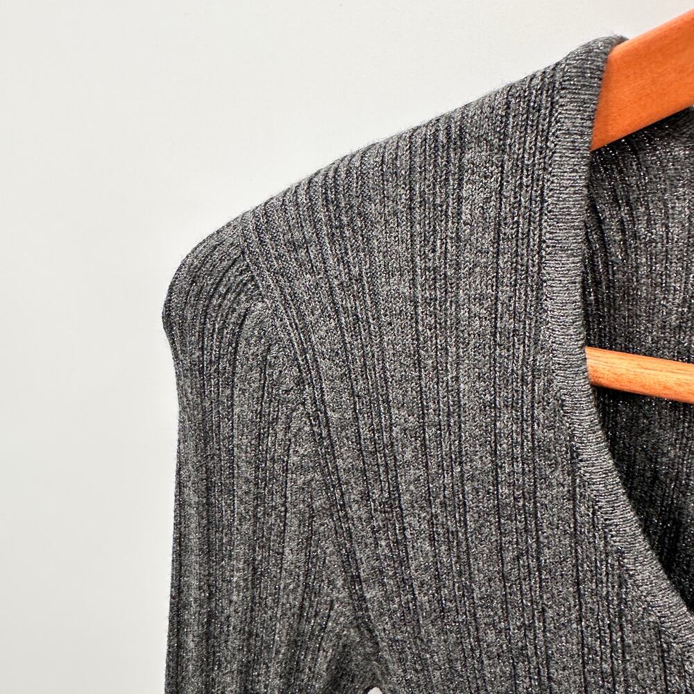 WHITE HOUSE BLACK MARKET Gray Metallic Scoop Neck Sweater // S - Picture 3 of 7
